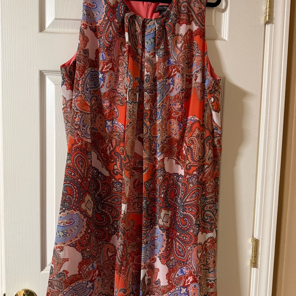 Jessica Howard Red and Blue Paisley Sleeveless Shift Dress